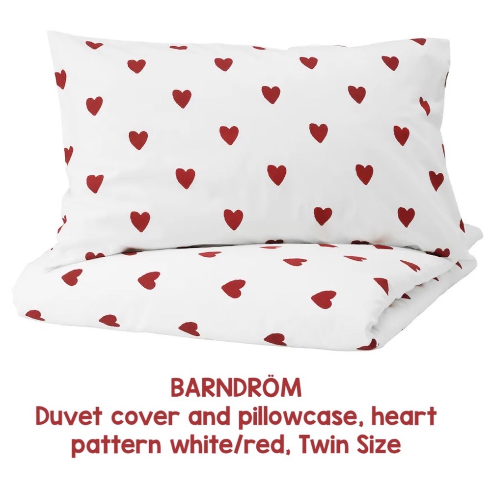 BARNDROM Duvet cover & pillowcase, heart pattern white/red, Twin